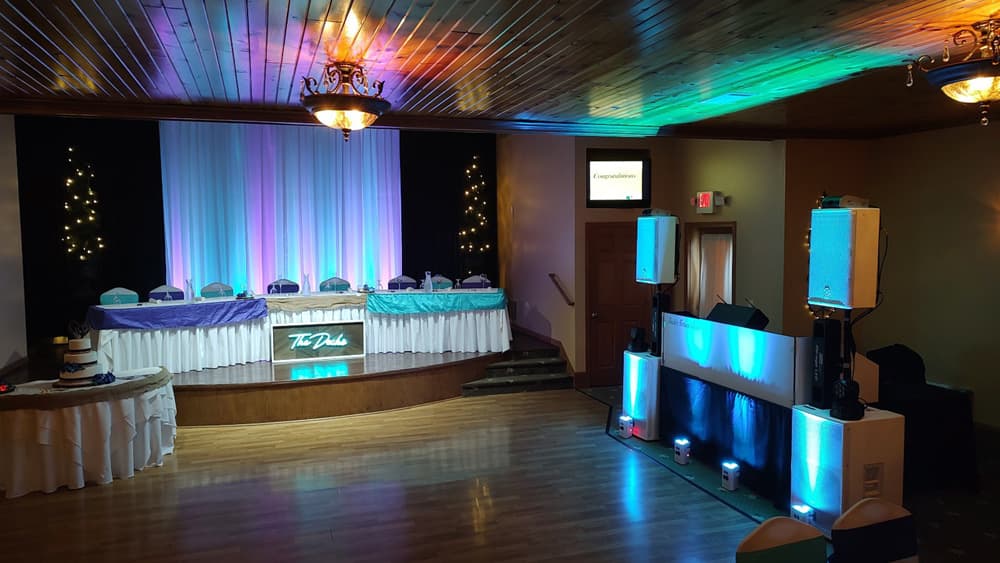 Wedding guests celebrating beneath professional event lighting — gallery photo 18